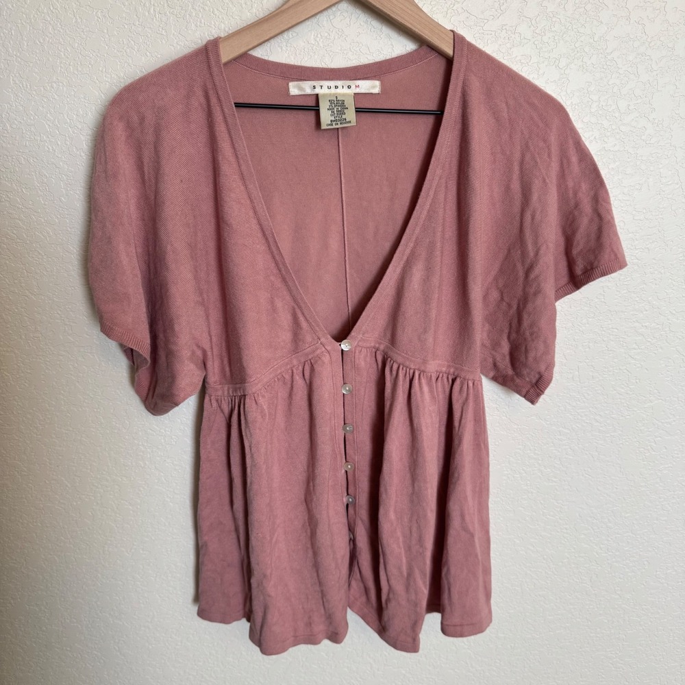 Vintage Coquette Dolman Sleeve Studio M Cardigan Sweater Small Dusty Rose
